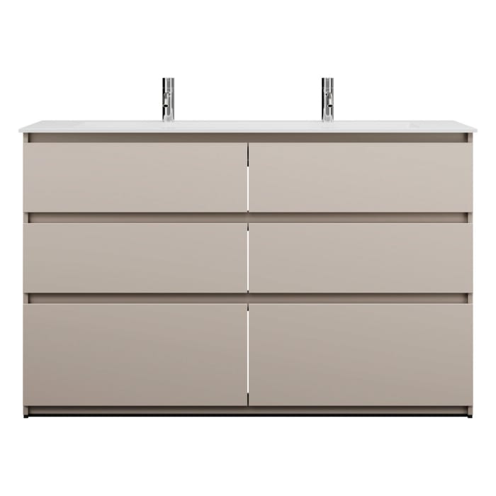 burgbad Lin20 Waschtischunterschrank mit Mineralguss-Waschtisch 142 cm, 6 Auszüge