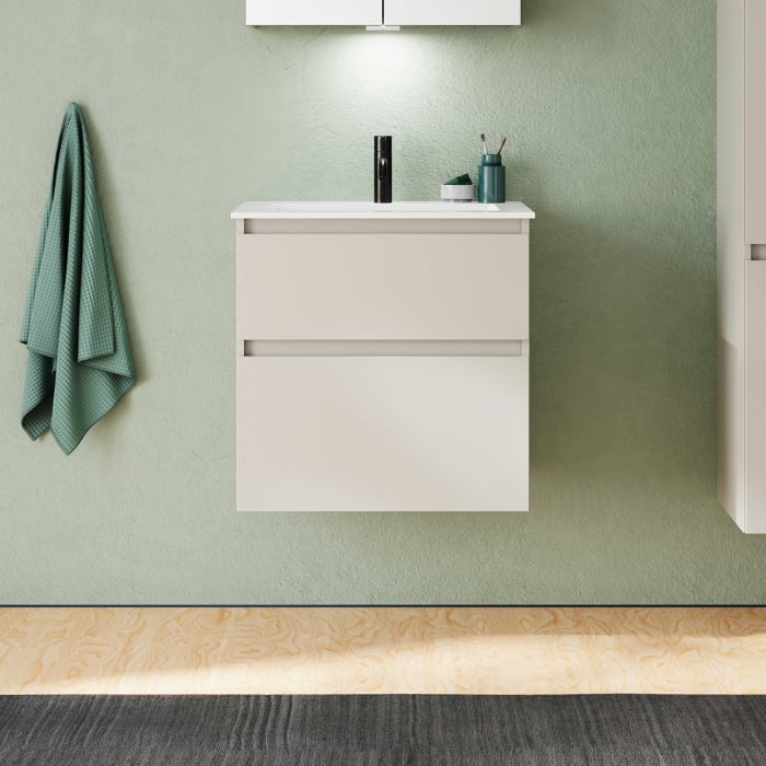 burgbad Lin20 Waschtischunterschrank mit Mineralguss-Waschtisch 62 cm, 2 Auszüge