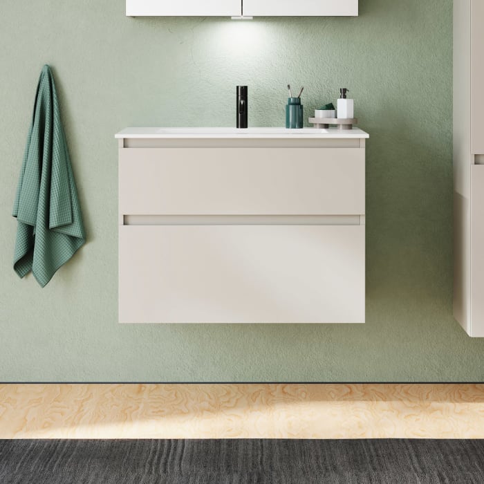 burgbad Lin20 Waschtischunterschrank mit Mineralguss-Waschtisch 82 cm, 2 Auszüge