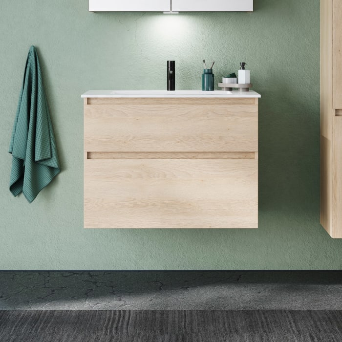 burgbad Lin20 Waschtischunterschrank mit Mineralguss-Waschtisch 82 cm, 2 Auszüge