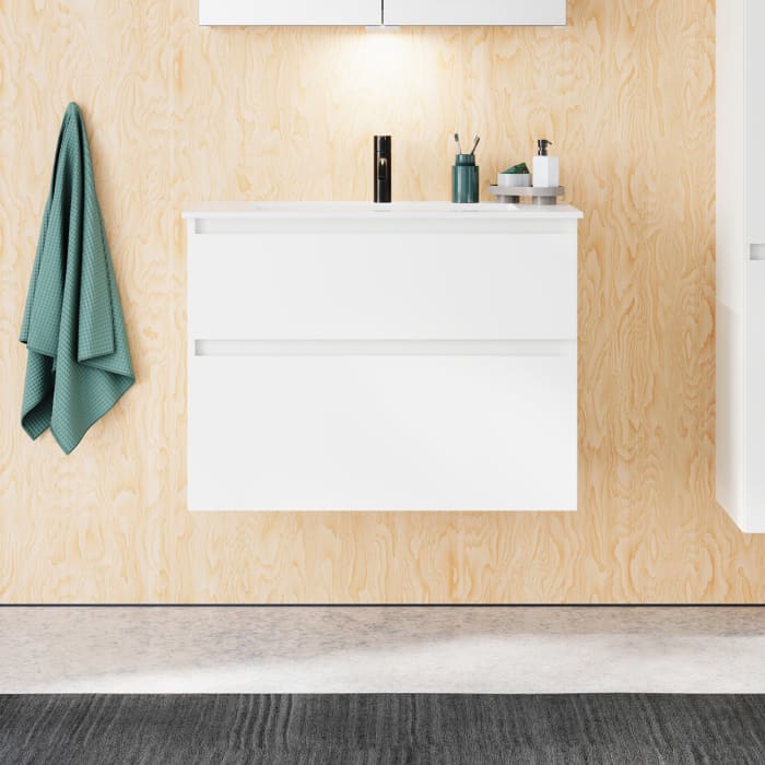 burgbad Lin20 Waschtischunterschrank mit Mineralguss-Waschtisch 82 cm, 2 Auszüge