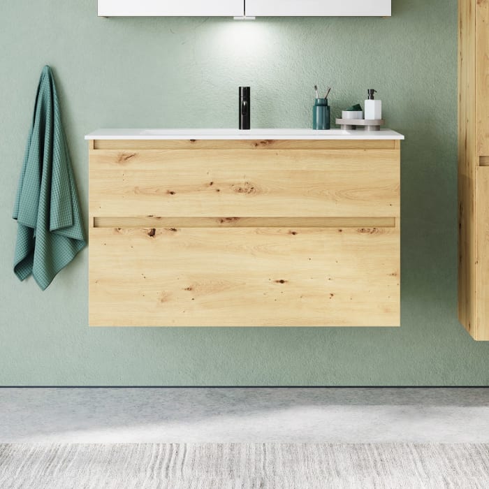 burgbad Lin20 Waschtischunterschrank mit Mineralguss-Waschtisch 102 cm, 2 Auszüge