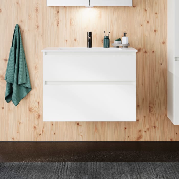 burgbad Lin20 Waschtischunterschrank mit Mineralguss-Waschtisch 82 cm, 2 Auszüge