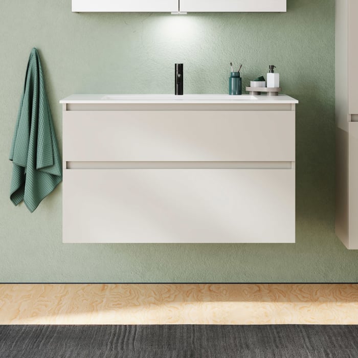 burgbad Lin20 Waschtischunterschrank mit Mineralguss-Waschtisch 102 cm, 2 Auszüge