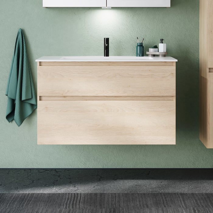 burgbad Lin20 Waschtischunterschrank mit Mineralguss-Waschtisch 102 cm, 2 Auszüge