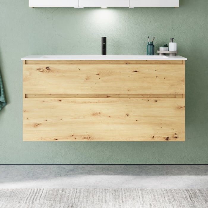 burgbad Lin20 Waschtischunterschrank mit Mineralguss-Waschtisch 122 cm, 2 Auszüge