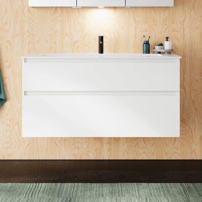 burgbad Lin20 Waschtischunterschrank mit Mineralguss-Waschtisch 122 cm, 2 Auszüge