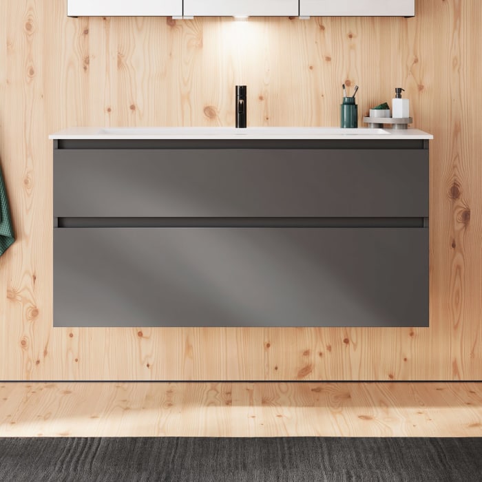 burgbad Lin20 Waschtischunterschrank mit Mineralguss-Waschtisch 122 cm, 2 Auszüge