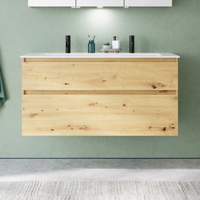 burgbad Lin20 Waschtischunterschrank mit Mineralguss-Waschtisch 122 cm, 2 Auszüge