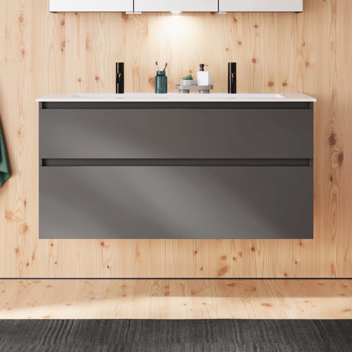 burgbad Lin20 Waschtischunterschrank mit Mineralguss-Waschtisch 122 cm, 2 Auszüge