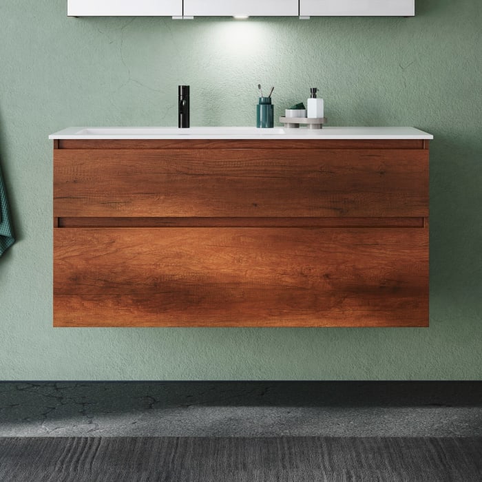 burgbad Lin20 Waschtischunterschrank mit Mineralguss-Waschtisch 122 cm, 2 Auszüge, links