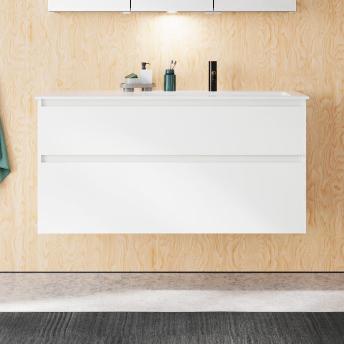 burgbad Lin20 Waschtischunterschrank mit Mineralguss-Waschtisch 122 cm, 2 Auszüge, rechts