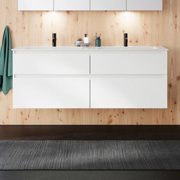 burgbad Lin20 Waschtischunterschrank mit Mineralguss-Doppelwaschtisch 162 cm, 4 Auszüge, links und rechts