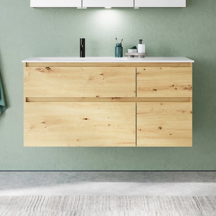 burgbad Lin20 Waschtischunterschrank mit Mineralguss-Waschtisch 122 cm, 4 Auszüge, links