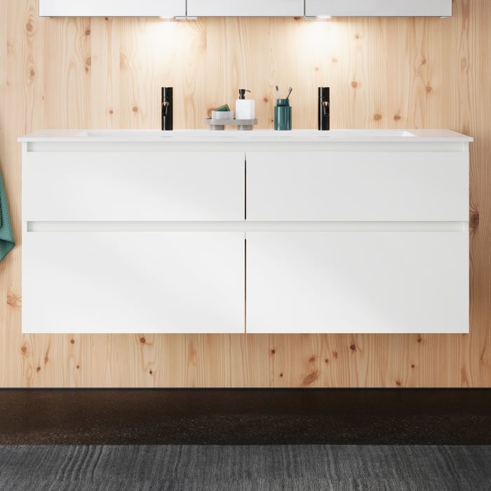 burgbad Lin20 Waschtischunterschrank mit Mineralguss-Waschtisch 142 cm, 4 Auszüge