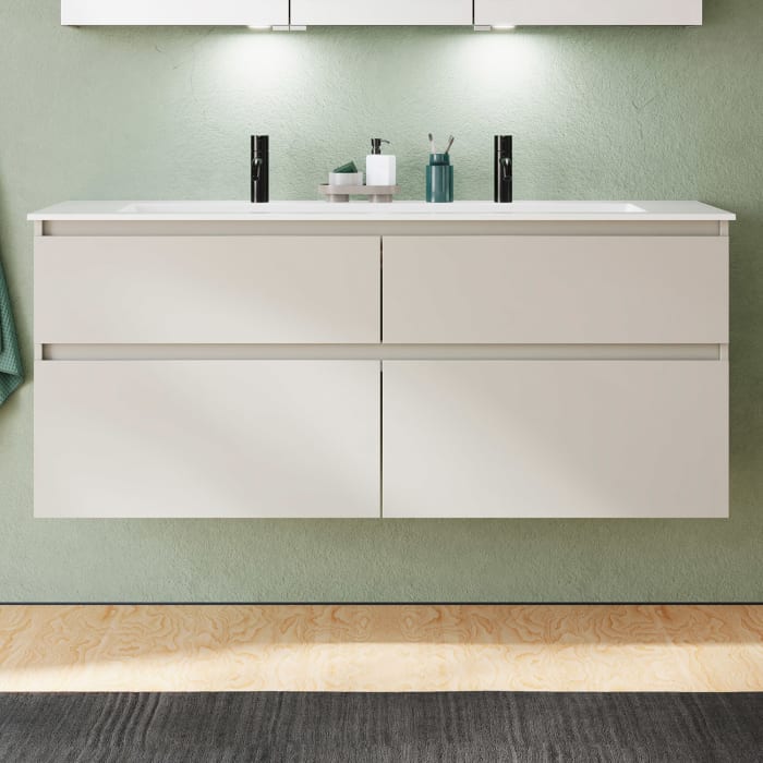 burgbad Lin20 Waschtischunterschrank mit Mineralguss-Waschtisch 142 cm, 4 Auszüge