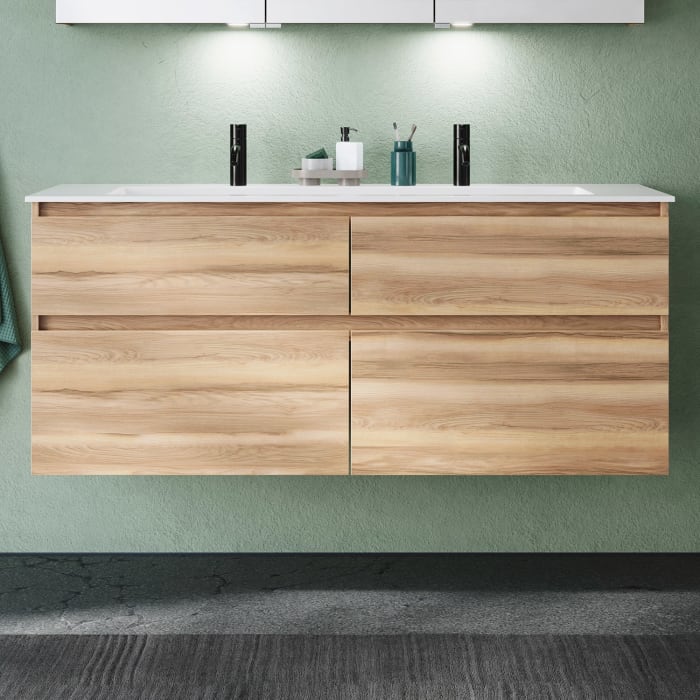 burgbad Lin20 Waschtischunterschrank mit Mineralguss-Waschtisch 142 cm, 4 Auszüge