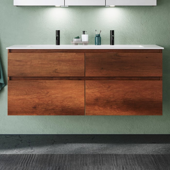 burgbad Lin20 Waschtischunterschrank mit Mineralguss-Waschtisch 142 cm, 4 Auszüge