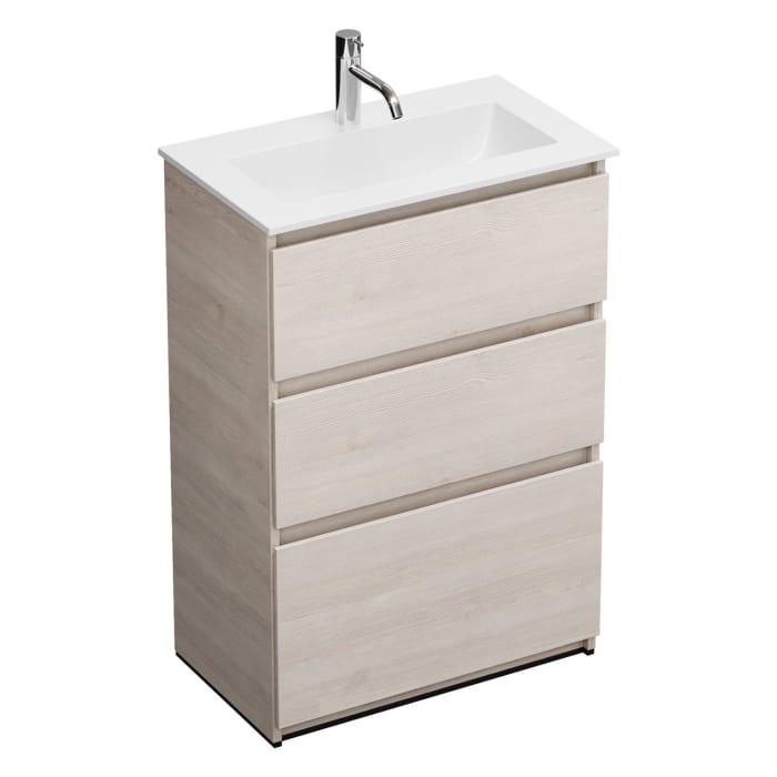 burgbad Lin20 Waschtischunterschrank mit Mineralguss-Waschtisch 62 cm, 3 Auszüge