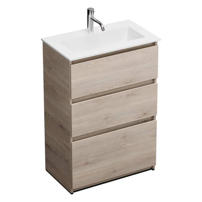 burgbad Lin20 Waschtischunterschrank mit Mineralguss-Waschtisch 62 cm, 3 Auszüge