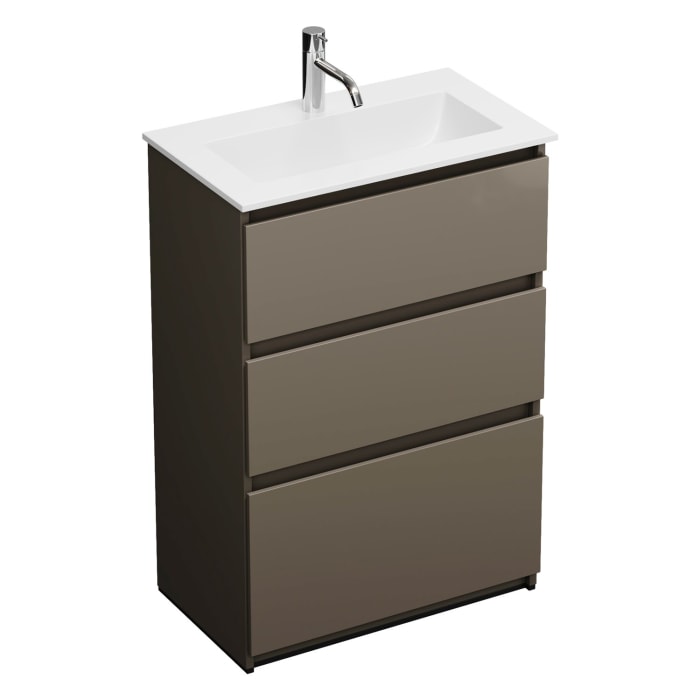 burgbad Lin20 Waschtischunterschrank mit Mineralguss-Waschtisch 62 cm, 3 Auszüge