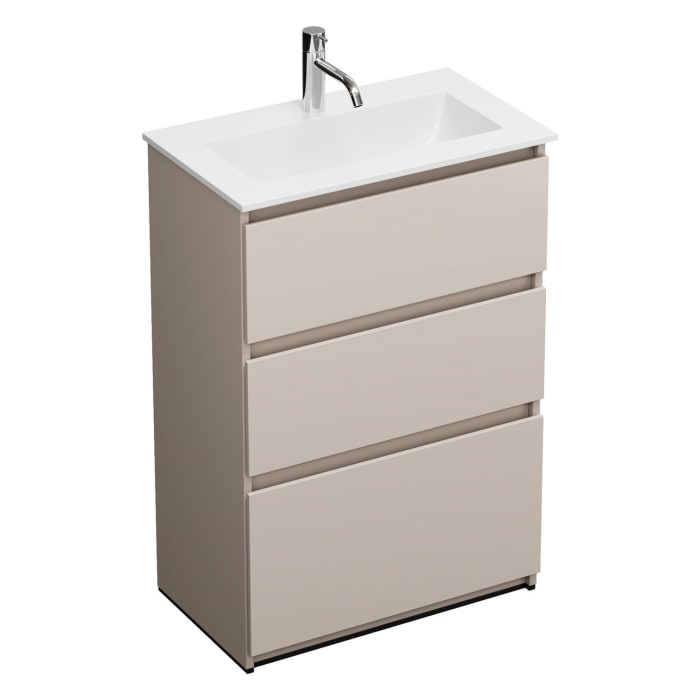 burgbad Lin20 Waschtischunterschrank mit Mineralguss-Waschtisch 62 cm, 3 Auszüge