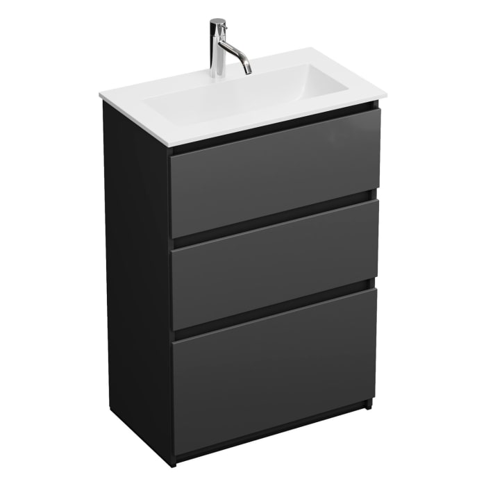 burgbad Lin20 Waschtischunterschrank mit Mineralguss-Waschtisch 62 cm, 3 Auszüge