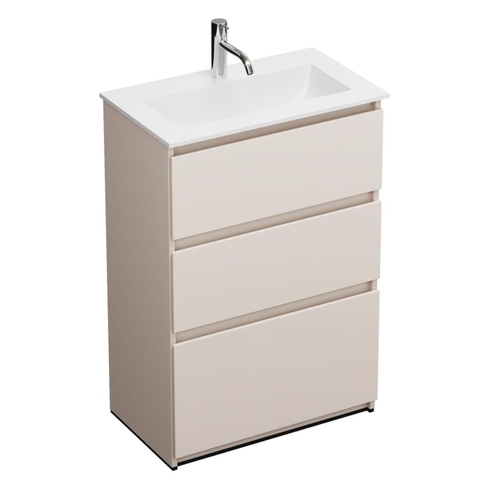 burgbad Lin20 Waschtischunterschrank mit Mineralguss-Waschtisch 62 cm, 3 Auszüge