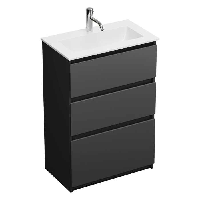 burgbad Lin20 Waschtischunterschrank mit Mineralguss-Waschtisch 62 cm, 3 Auszüge