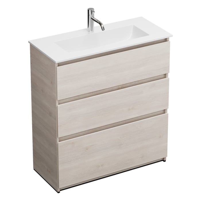 burgbad Lin20 Waschtischunterschrank mit Mineralguss-Waschtisch 82 cm, 3 Auszüge