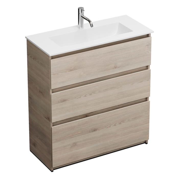 burgbad Lin20 Waschtischunterschrank mit Mineralguss-Waschtisch 82 cm, 3 Auszüge