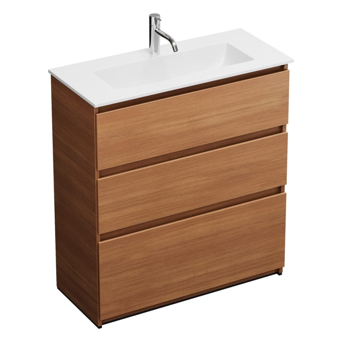 burgbad Lin20 Waschtischunterschrank mit Mineralguss-Waschtisch 82 cm, 3 Auszüge