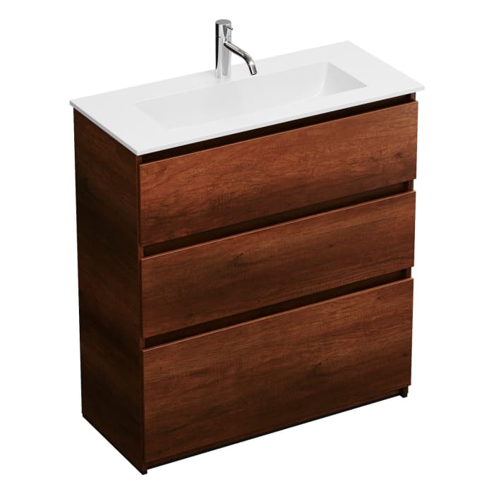 burgbad Lin20 Waschtischunterschrank mit Mineralguss-Waschtisch 82 cm, 3 Auszüge