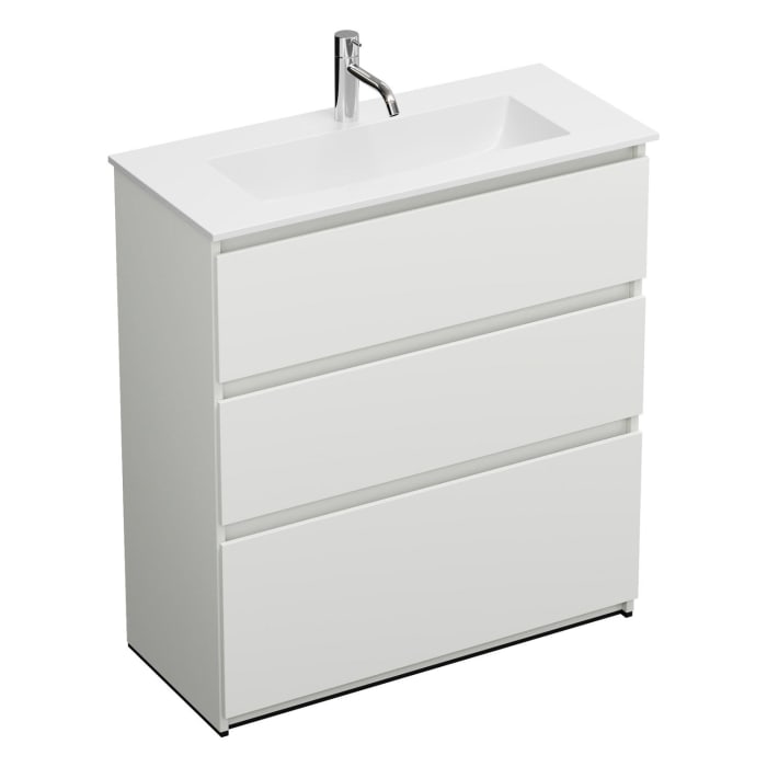 burgbad Lin20 Waschtischunterschrank mit Mineralguss-Waschtisch 82 cm, 3 Auszüge