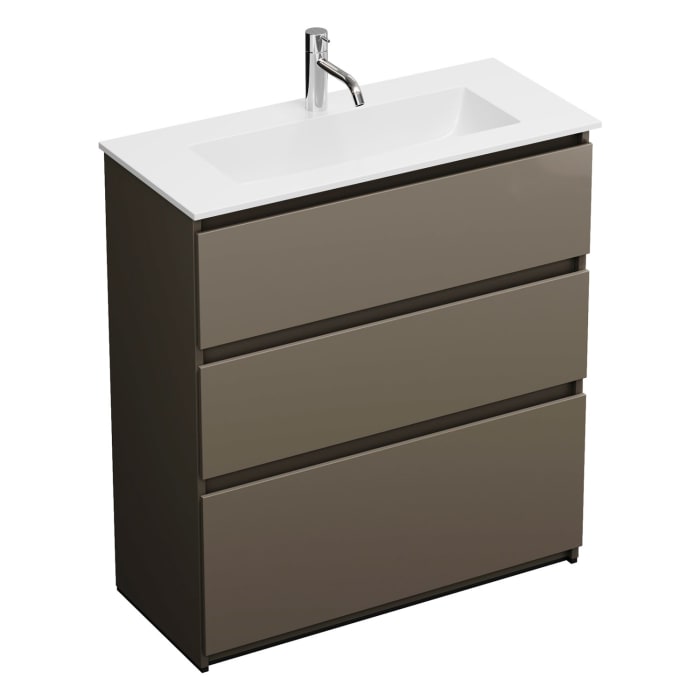 burgbad Lin20 Waschtischunterschrank mit Mineralguss-Waschtisch 82 cm, 3 Auszüge