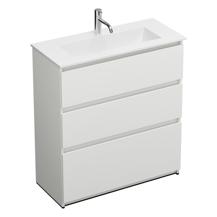 burgbad Lin20 Waschtischunterschrank mit Mineralguss-Waschtisch 82 cm, 3 Auszüge