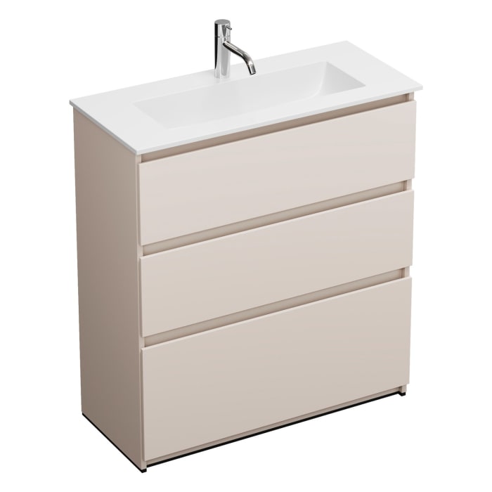 burgbad Lin20 Waschtischunterschrank mit Mineralguss-Waschtisch 82 cm, 3 Auszüge