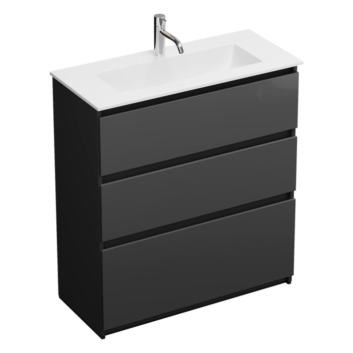 burgbad Lin20 Waschtischunterschrank mit Mineralguss-Waschtisch 82 cm, 3 Auszüge