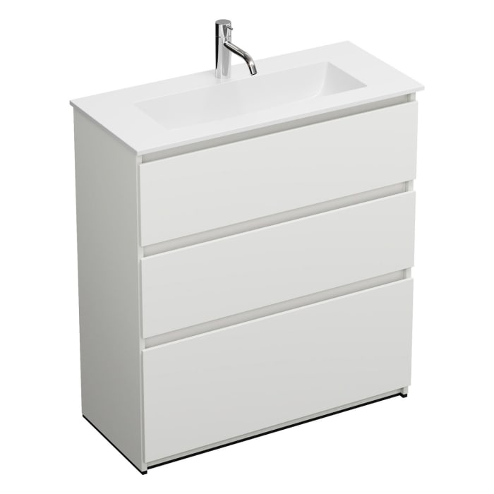 burgbad Lin20 Waschtischunterschrank mit Mineralguss-Waschtisch 82 cm, 3 Auszüge