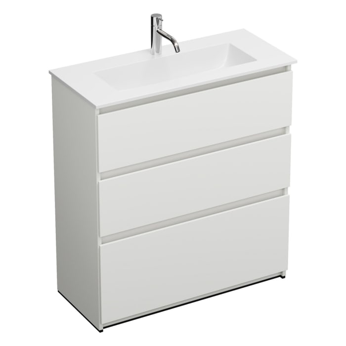 burgbad Lin20 Waschtischunterschrank mit Mineralguss-Waschtisch 82 cm, 3 Auszüge