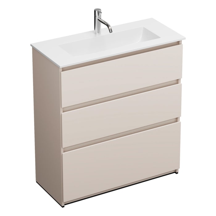 burgbad Lin20 Waschtischunterschrank mit Mineralguss-Waschtisch 82 cm, 3 Auszüge