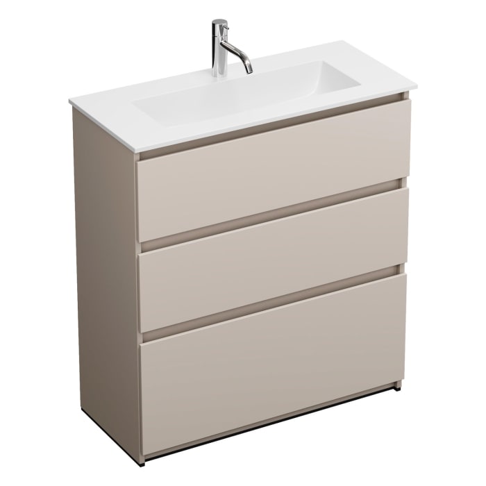 burgbad Lin20 Waschtischunterschrank mit Mineralguss-Waschtisch 82 cm, 3 Auszüge