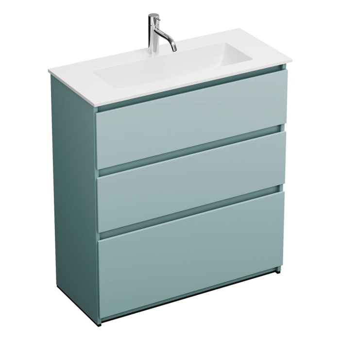 burgbad Lin20 Waschtischunterschrank mit Mineralguss-Waschtisch 82 cm, 3 Auszüge