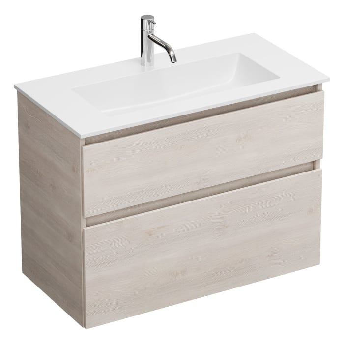 burgbad Lin20 Waschtischunterschrank mit Mineralguss-Waschtisch 82 cm, 2 Auszüge