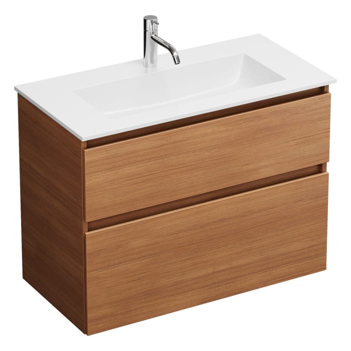 burgbad Lin20 Waschtischunterschrank mit Mineralguss-Waschtisch 82 cm, 2 Auszüge