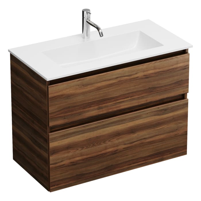 burgbad Lin20 Waschtischunterschrank mit Mineralguss-Waschtisch 82 cm, 2 Auszüge