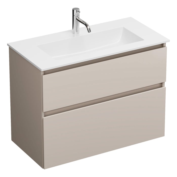 burgbad Lin20 Waschtischunterschrank mit Mineralguss-Waschtisch 82 cm, 2 Auszüge