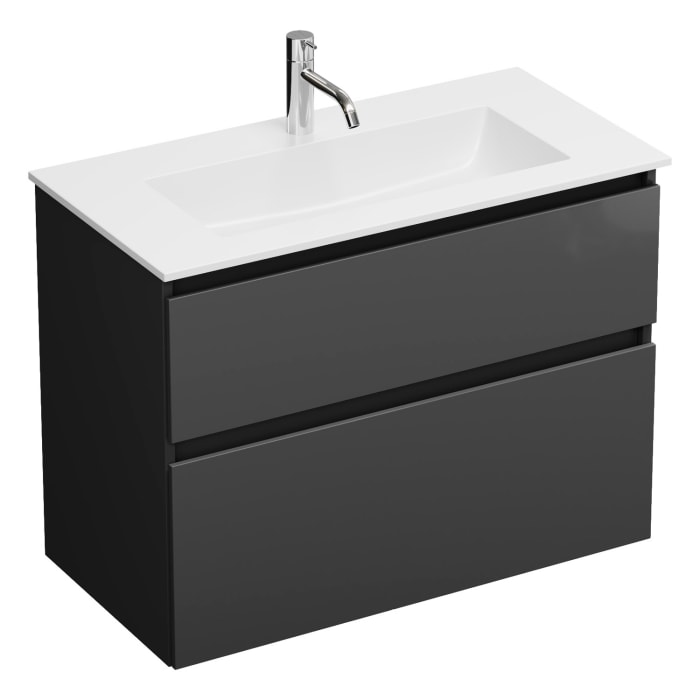 burgbad Lin20 Waschtischunterschrank mit Mineralguss-Waschtisch 82 cm, 2 Auszüge