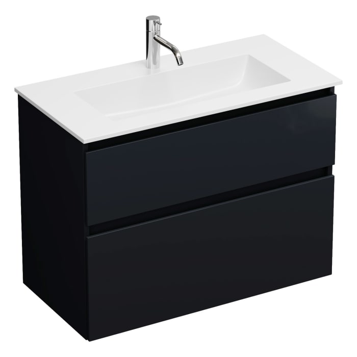 burgbad Lin20 Waschtischunterschrank mit Mineralguss-Waschtisch 82 cm, 2 Auszüge