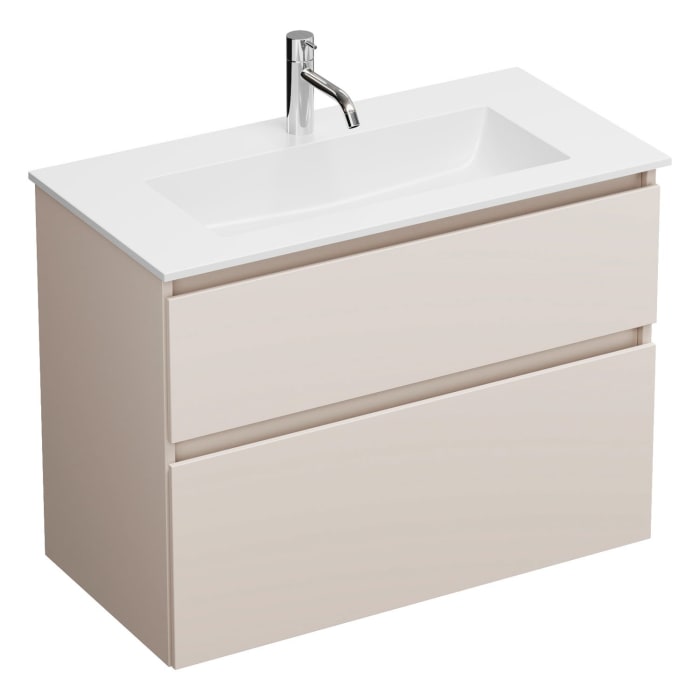 burgbad Lin20 Waschtischunterschrank mit Mineralguss-Waschtisch 82 cm, 2 Auszüge